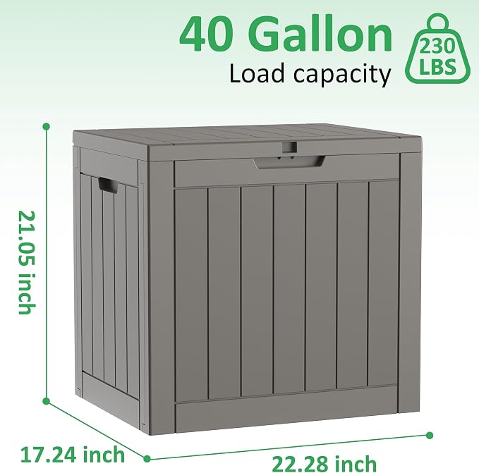 40 Gallon Lockable Outdoor Deck Box, Waterproof Weatherproof Resin Storage - Image 3