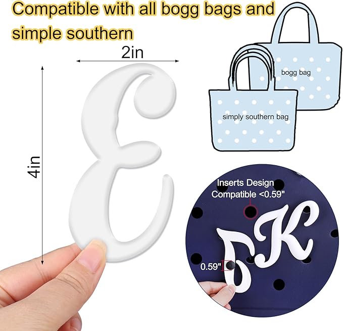 Mity rain Letter Charms for Bogg Bag，Alphabet Lettering Accessories Charms Compatible with Bogg Bag Original All Models, Insert Decorative Letter for Handbag Beach Tote Bag E