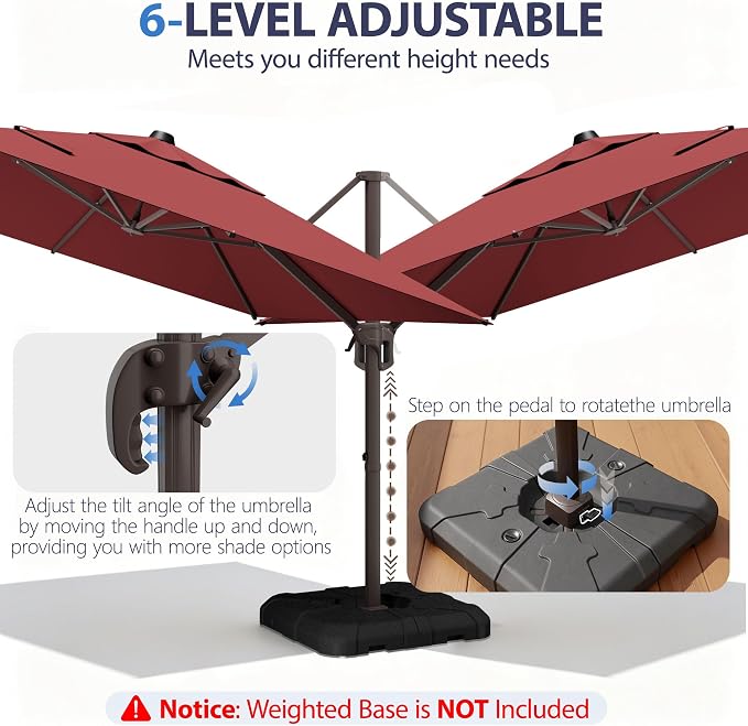 9' X 12' Cantilever Patio Umbrella Rectangle Outdoor Umbrella, 6-Level Tilt & - Image 6