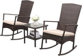 Outdoor HDPE Wicker Rocking Chair 3-Piece Patio Rattan Bistro Set 2 Rocker by Rattaner