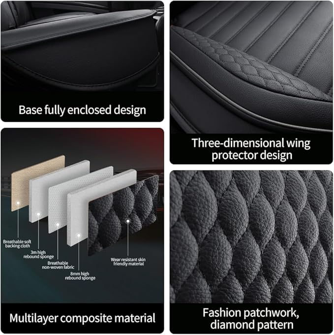Leather Car Seat Covers for Volkswagen Golf Alltrack 2017-2019,Car Seat Covers Full Set,Seat Covers with Safety,Waterproof Seat Cover Compatible Airbag(5pcs Black Luxury)