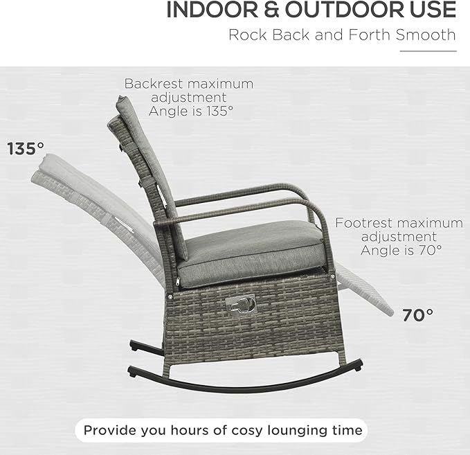 Outsunny Wicker Outdoor Rocking Chair, Patio Recliner - Image 5