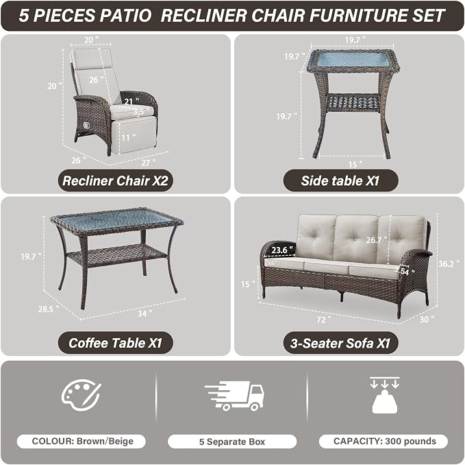 5 Piece Patio Furniture Set - Image 2