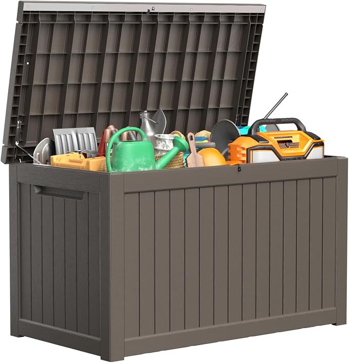 PatioZen 280 Gallon Resin Deck Box, Lockable Patio Outdoor Storage Box - Image 2