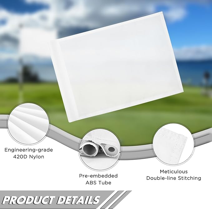 KINGTOP Golf Flag 20x14 Inch - Plain White, 420D Nylon, Tube Inserted - Standard Putting Green Flags for Backyard Practice, Golf Courses, Country Club, 9-Pack