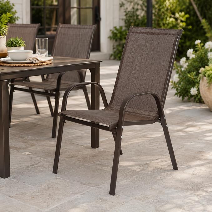 Patio Chairs Set of 4, Stacking Patio Chairs - Image 4