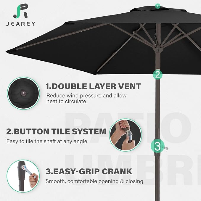 JEAREY 7.5 ft Outdoor Patio Umbrella, Table Umbrella, Tilt & Crank lift - Image 3