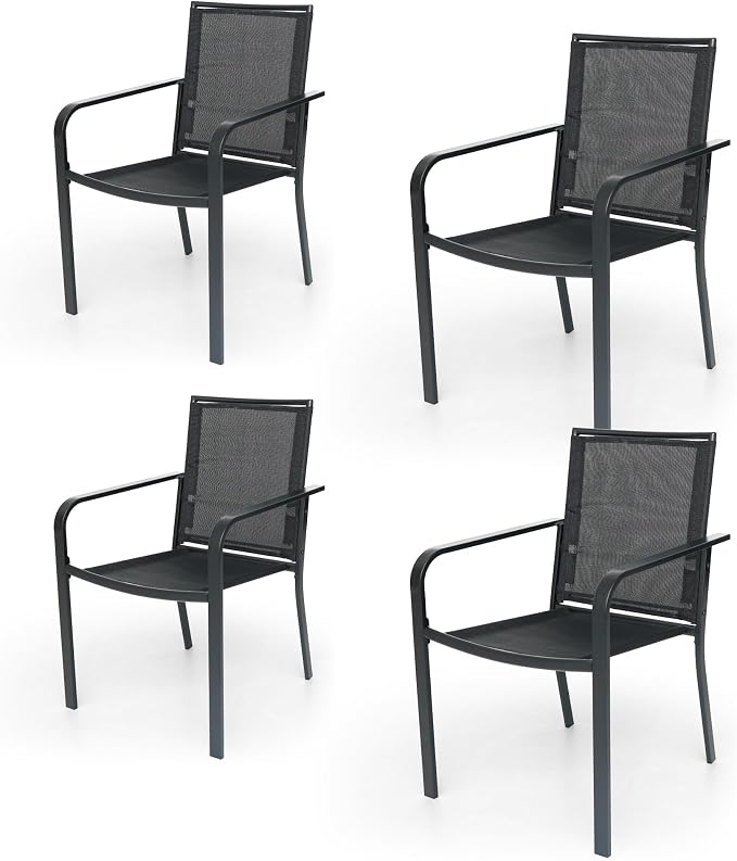 Anmutig Stackable Outdoor Dining Chairs Set of 4, Textilene Fabric, Breathable by Anmutig