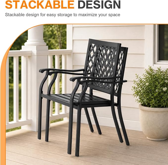 Outdoor Stackable Patio Metal Dining Chairs 4-Piece Set - Image 6