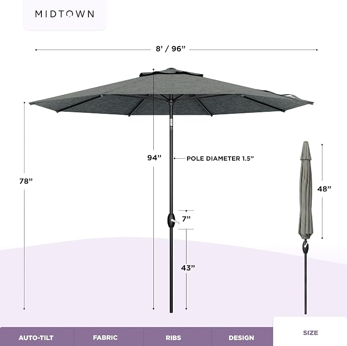 Midtown Umbrellas 10-Year-No-Fade - 8 Ft - UV Proof Greige Polyester Fabric - - Image 6