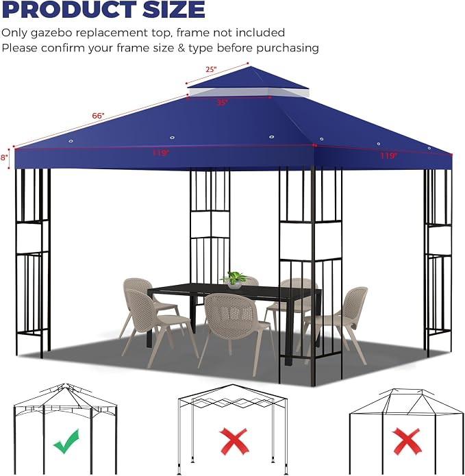 10x10 FT Gazebo Replacement Top, Canopy Replacement Cover Double Tiered - Image 2