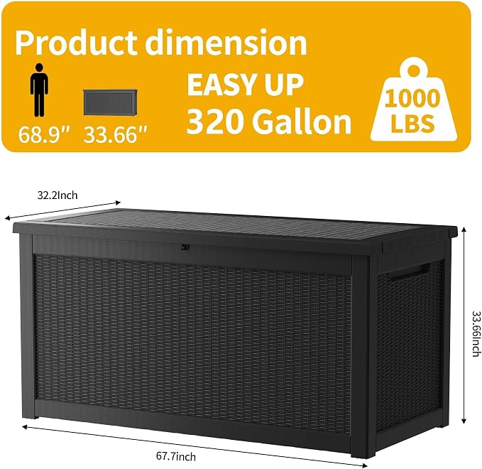 Outdoor Storage Box, 320 Gallon Waterproof Deck Box, Dual Gas-Spring Ultimate - Image 3