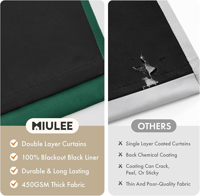 MIULEE Hunter Green 100% Blackout Curtains - Image 4