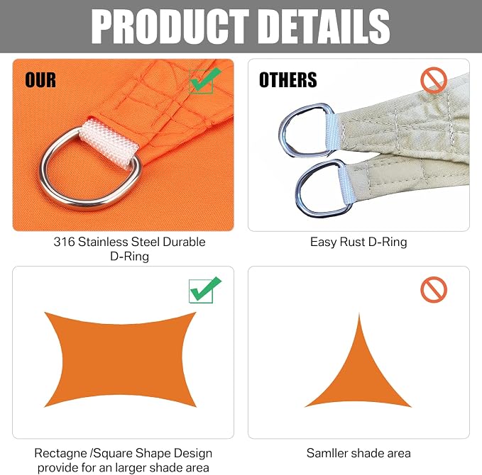 Neween Waterproof Sun Shade Sail Rectangle UV Block Canopy - Image 4