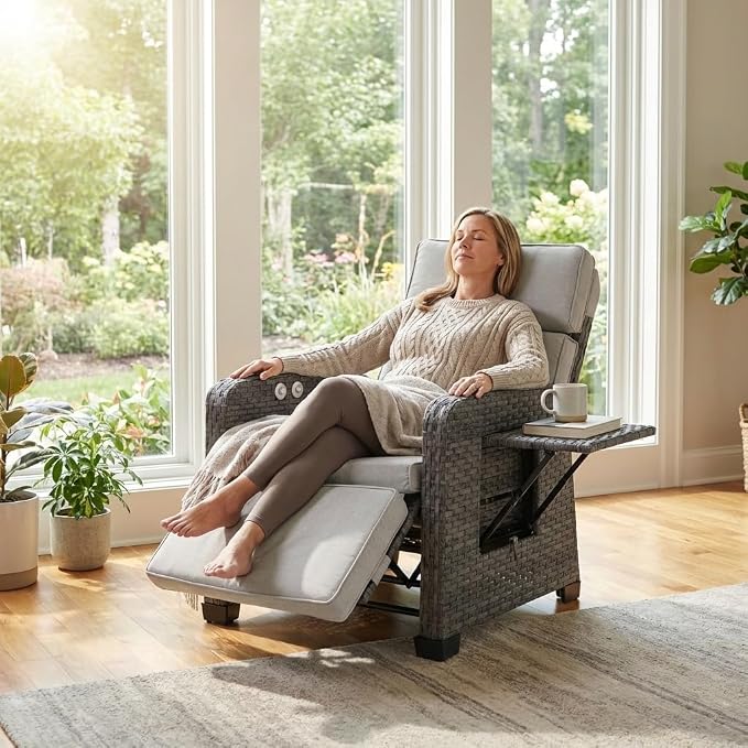 Outdoor Recliner Independent Adjustable Foot & Back Wicker Recliner Chair - Image 5