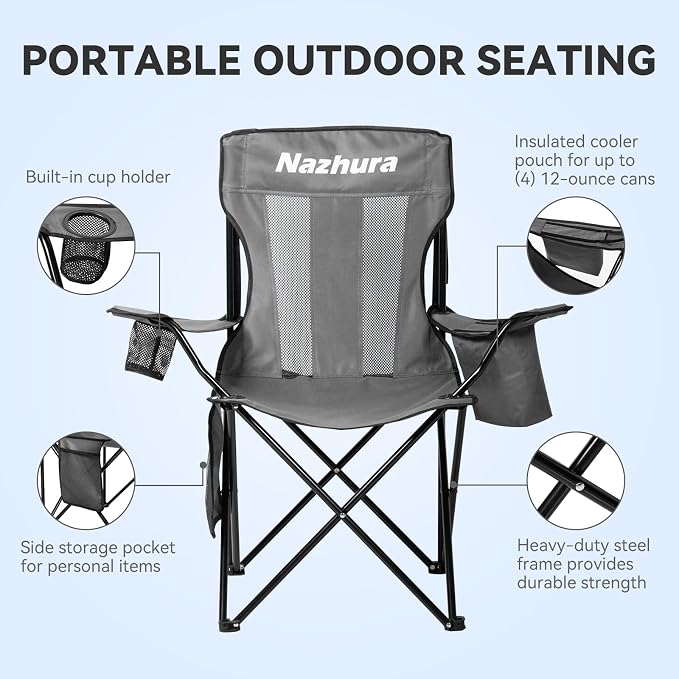 Nazhura 2 Pack Outdoor Camping Chairs Folding/Foldable/Portable - Image 4