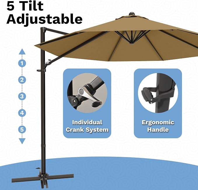 Devoko 10ft Cantilever Patio Umbrella, Round Large Outdoor Umbrella - Image 5