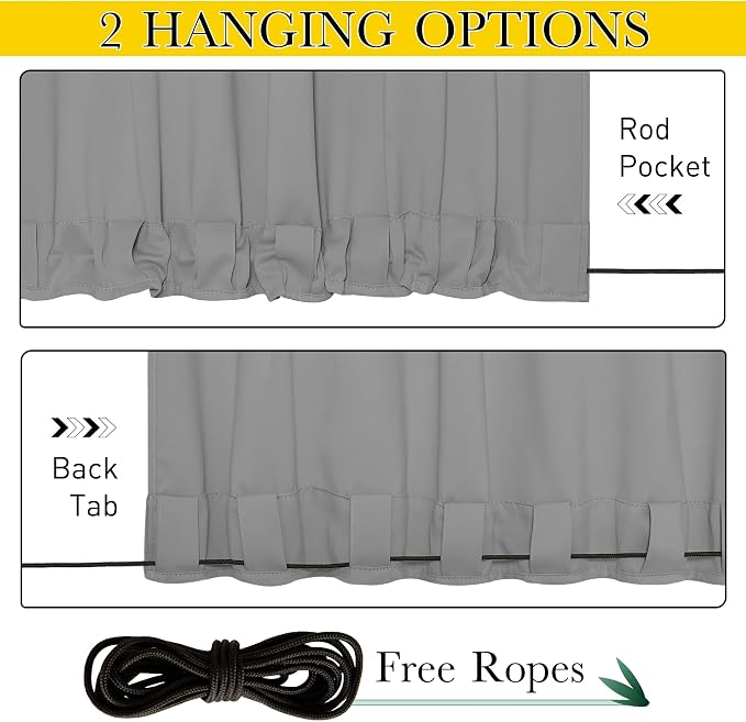 NICETOWN 2 Panels Outdoor Curtains Waterproof W52xL108 Silver Grey | Windproof - Image 3