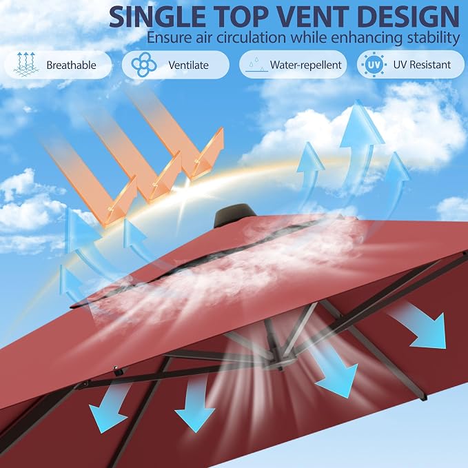 9' X 12' Cantilever Patio Umbrella Rectangle Outdoor Umbrella, 6-Level Tilt & - Image 4