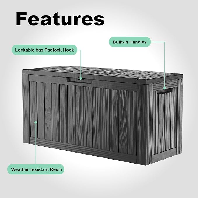 DRATO 85 Gallon Outdoor Storage Box Waterproof, Lockable Resin Deck Box | - Image 2