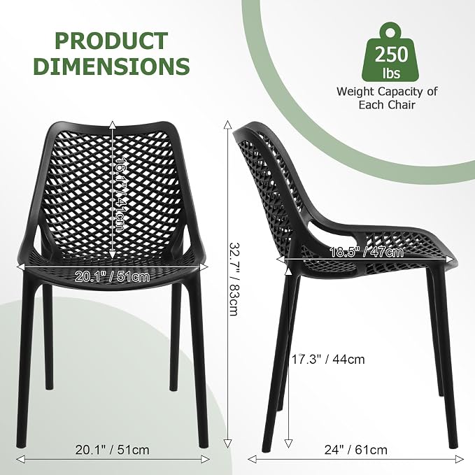 4 Pack Outdoor Patio Chairs, Plastic Dining Chairs, No Assembly, Plastic Chairs - Image 3