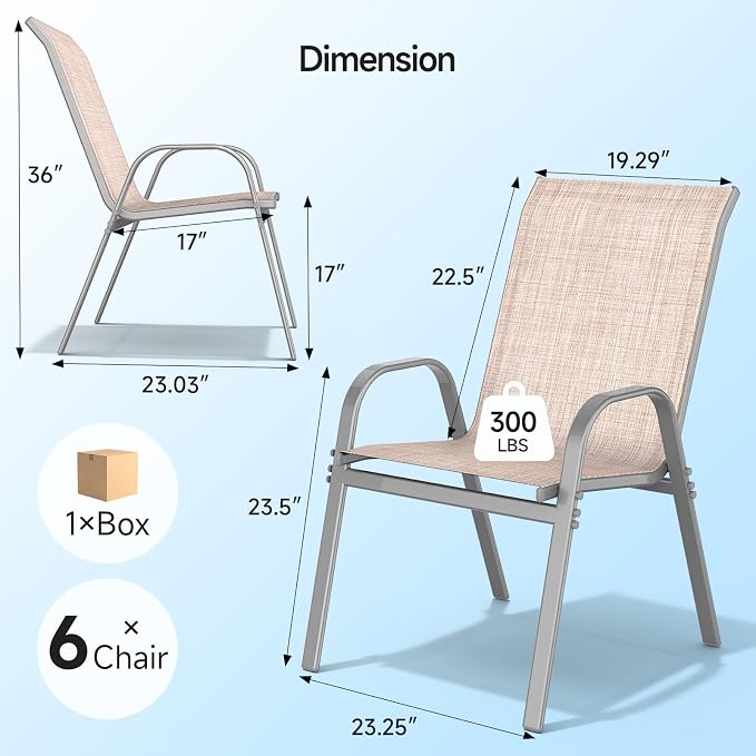 Patio Chairs Set of 6, Stackable Outdoor Dining Chairs | All Weather Dining Set - Image 2