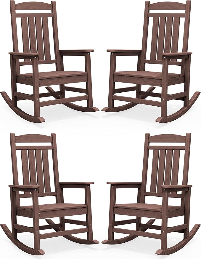SERWALL Outdoor Rocking Chair Set of 4, Patio Rocking Chair, Coffee | HDPE by SERWALL