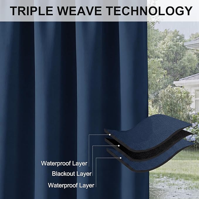 RYB HOME Outdoor Curtains for Patio Waterproof Privacy Thermal Insulated | - Image 6