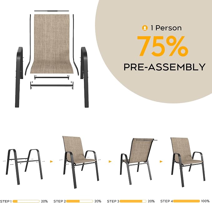 Patio Chairs Set of 4, Stackable Outdoor Dining Chairs - Image 5