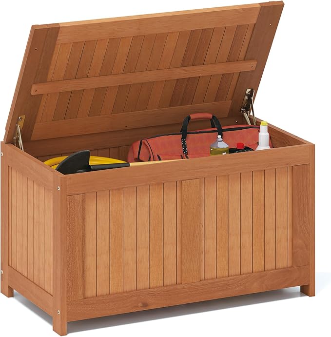 Tangkula 52 Gallon Wood Outdoor Storage Box, 3-in-1 Patio Storage Bench by TANGKULA