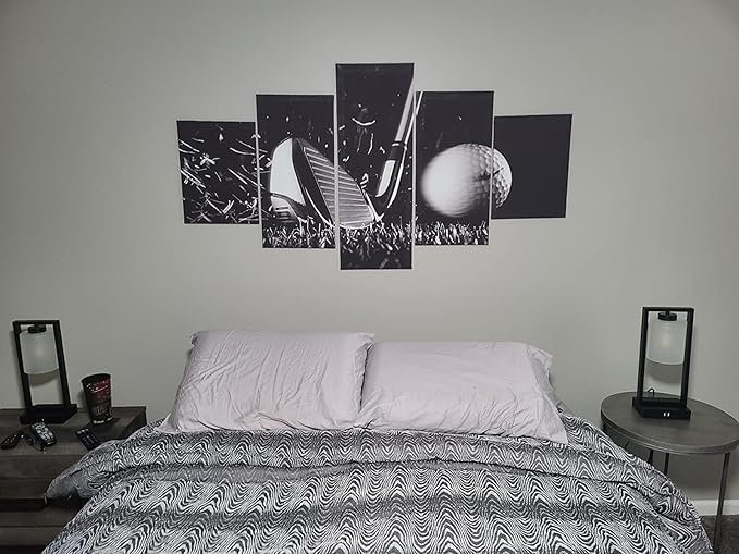 Golf Pctures Wall Decor Black and White Paintings Golf Course Wall Art for Living Room Golfing Sports Artwork 5 Piece Prints on Canvas House Modern Decor Giclee Framed Ready to Hang(60''Wx 32''H)