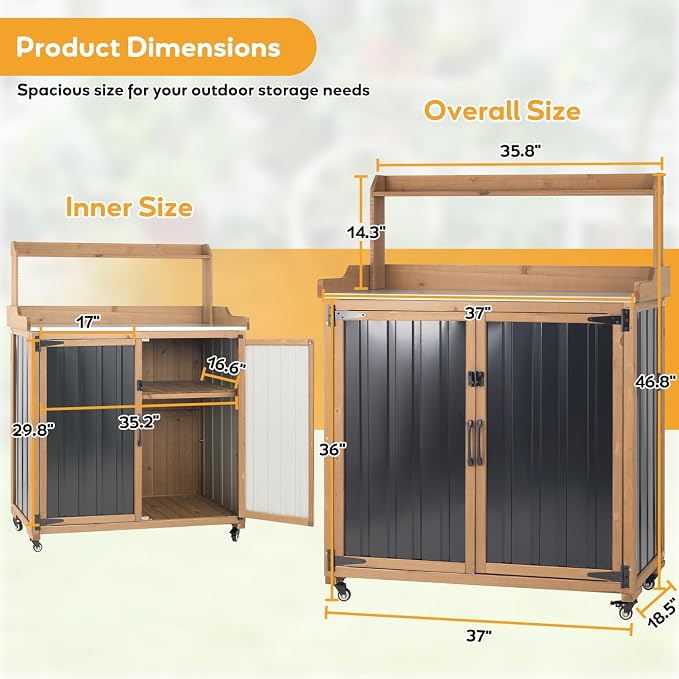 Potting Bench Table & Outdoor Storage Cabinet - Image 6