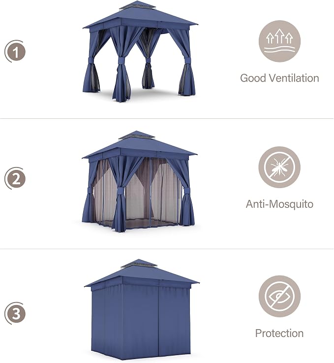 8'x8' Outdoor Gazebo with 50FT String Lights, Metal Heavy Duty Patio Canopy - Image 3