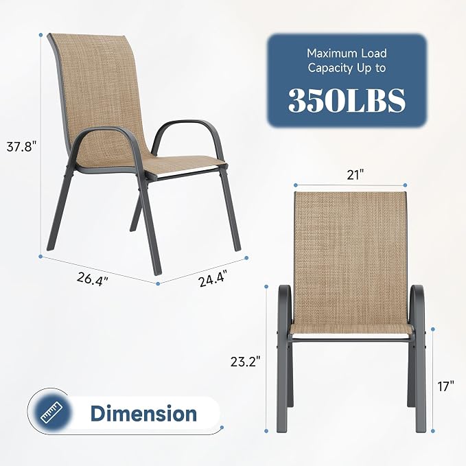 Amopatio Patio Chairs Set of 6, Outdoor Stackable Dining Chairs - Image 3