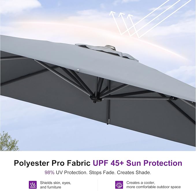 PURPLE LEAF Patio Umbrella Outdoor 10' x 10' Square Easy Setup Light Grey | - Image 5