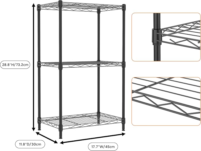 M MZG 3 Tiers Shelf Metal Storage Shelves Wire Rack Closet Organizers - Image 8