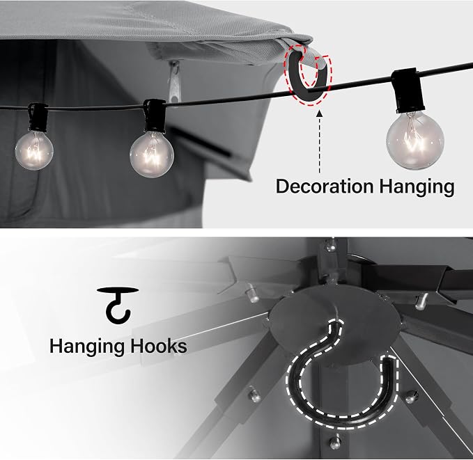 10'x13' Outdoor Gazebo with 50FT String Lights, Metal Heavy Duty Patio Canopy - Image 4