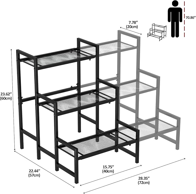 3-Tier Expandable Metal Plant Stand, Adjustable Stair Rack | Expandable 3-tier - Image 2
