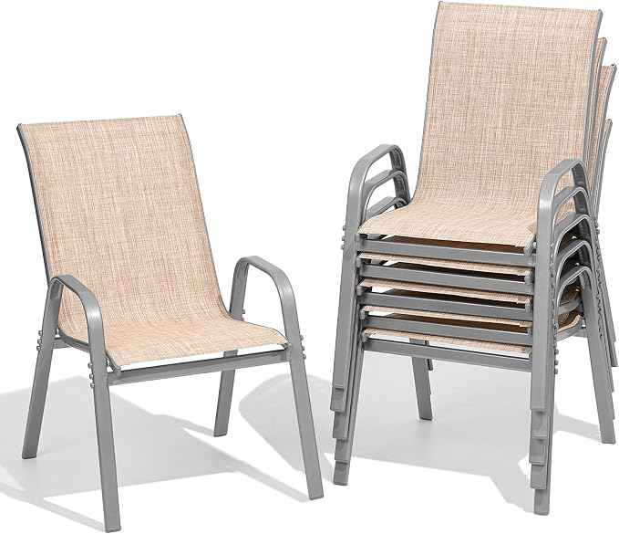Patio Chairs Set of 6, All Weather Outdoor Dining Chairs | Stackable Dining by Dovov