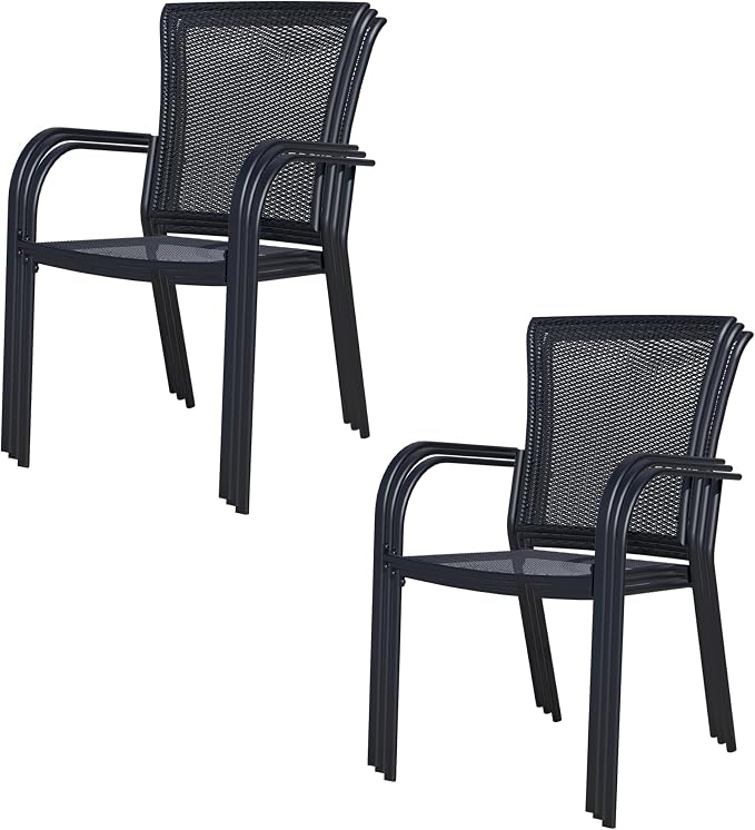 Outdoor Metal Patio Chairs Set of 8, Stackable Iron Mesh Dining Chairs - Image 7
