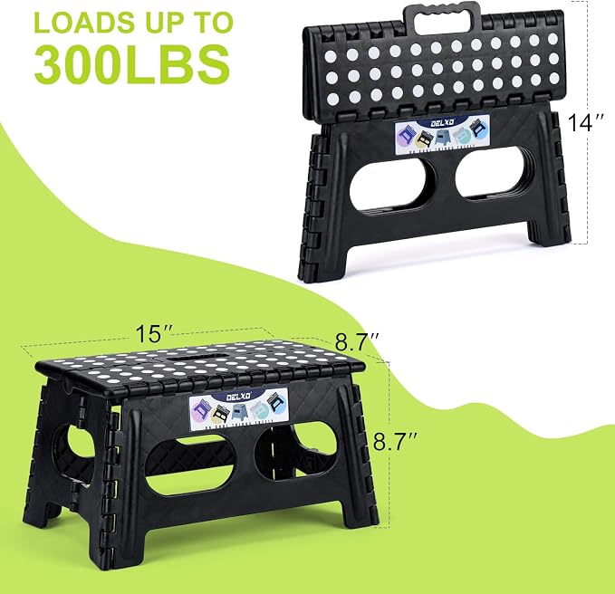 Delxo Folding Step Stool 9 inch, 300Lbs Extra Wide Step Stool - Image 3