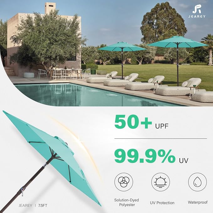 JEAREY 7.5 ft Outdoor Patio Umbrella, Table Umbrella, Peacock Blue | 6 Sturdy - Image 5