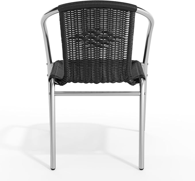 Emma + Oliver Aluminum and Black Rattan Indoor-Outdoor Stack Chair | Outdoor - Image 10