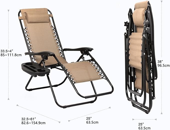 Nazhura Set of 2 Relaxing Recliners Patio Chairs Adjustable Steel Mesh Zero - Image 3