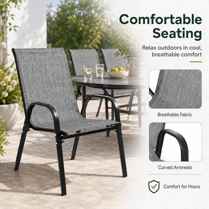Majnesvon Outdoor Patio Chairs Set of 4, Stackable Patio Chairs, Front Porch - Image 4