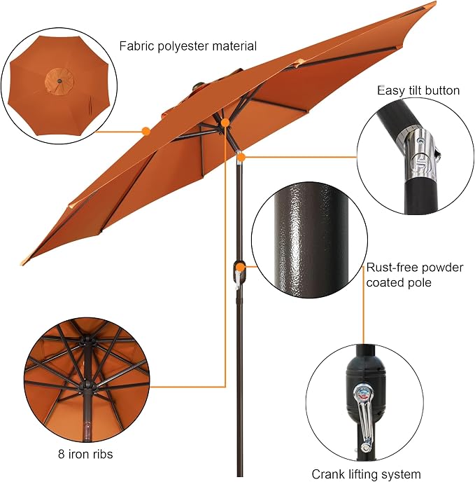 9' Outdoor Patio Umbrella, Outdoor Table Umbrella, Yard Umbrella, Market - Image 2