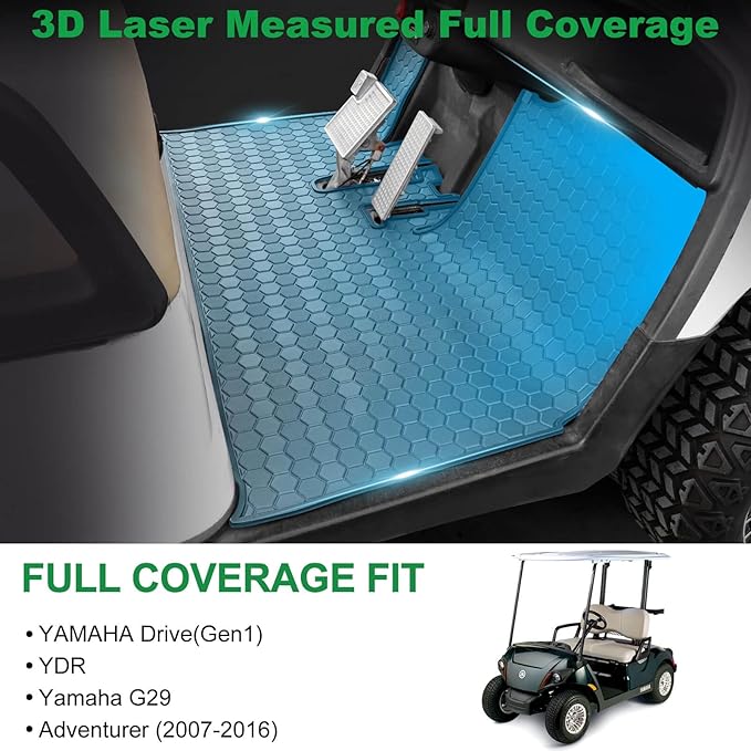 Golf Cart Floor Mat for Yamaha G29 Drive, Upgraded Non-Slip Full Coverage Liner Mats Replacement Thick Rubber, Fits Yamaha Drive (Gen1), G29, YDR, Adventurer (2007-2016)-Black Trim