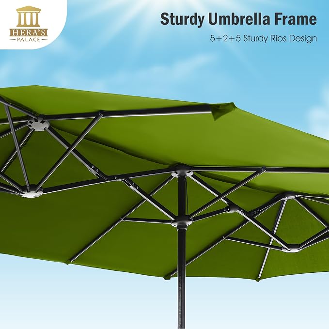 13 ft Large Double-Sided Patio Umbrella, Outdoor Umbrella, Lime | HERA'S PALACE - Image 4