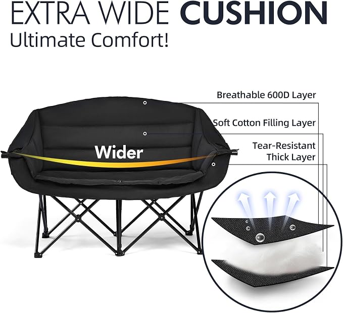 Double Camping Chair Loveseat -2 Person Oversized Padded Outdoor Camp Couch | - Image 3