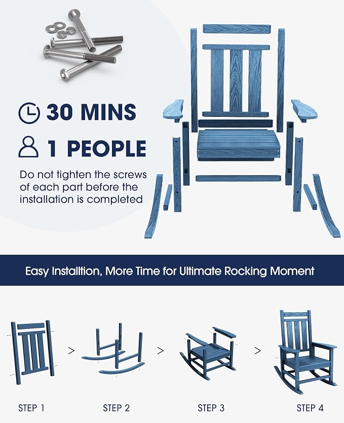 Oversized Outdoor Rocking Chair Set of 4, HDPE Patio Rockers - Image 6